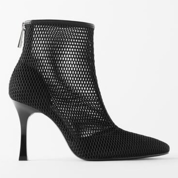 Zara Mesh Heeled Ankle Boots Black Color ALL SIZES - Picture 2 of 7